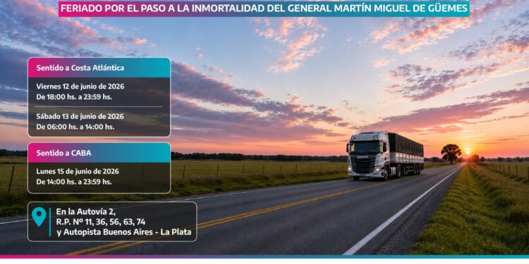 Restricción de tránsito pesado por el Paso a la Inmortalidad del General Güemes